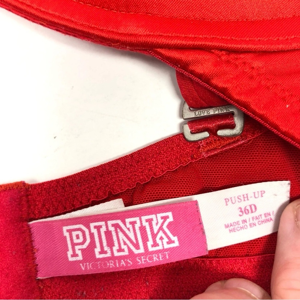 VS Victoria’s Secret size 34D Love Pink Padded Plunge Bra Red - Picture 3 of 5